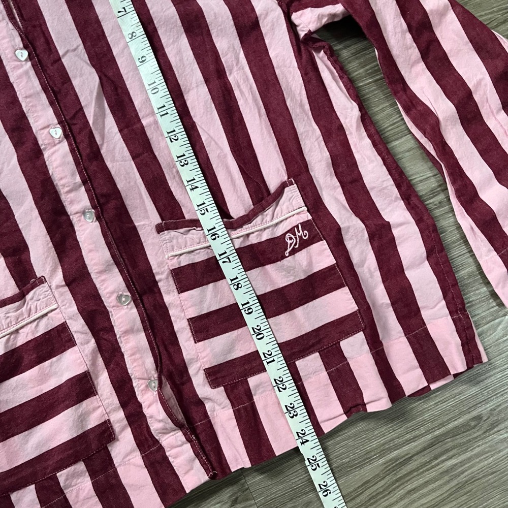 Damson Madder Burgundy Pink Striped Pajama Shirt Heart Buttons Size 14 - Picture 6 of 7